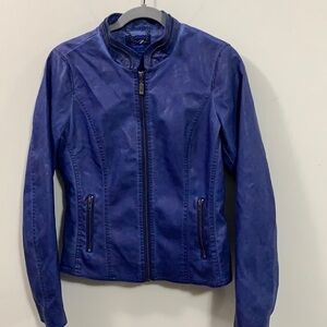 Women’s Blue Faux Leather jacket Size 8-10 pretty
